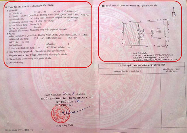 Thông tin về thửa đất được ghi trên giấy chứng nhận quyền sử dụng đất.