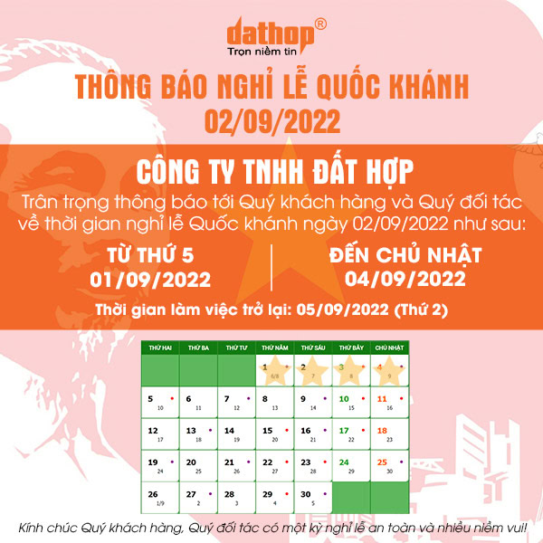 Thông báo nghỉ lễ Quốc Khánh 02/09/2022