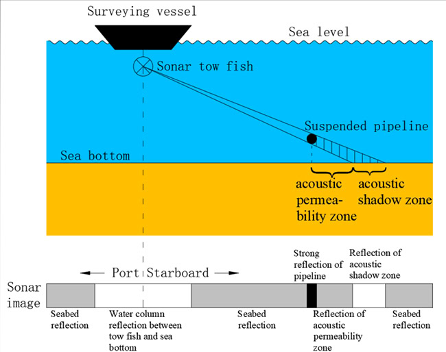 Side Scan Sonar phát hiện tình trạng treo đường ống ngầm.