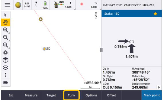 Giao diện màn hình bố trí điểm trên Trimble Access