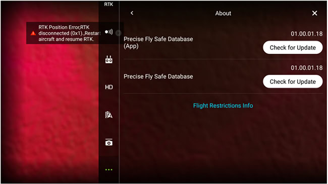 Thông tin phiên bản DJI Fly Safe được hiển thị.