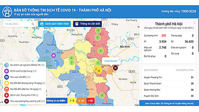 Bản đồ chuyên đề thông tin dịch Covid 19 tại Hà Nội.