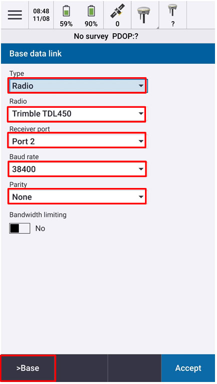 Thiết lập thông số Base data link