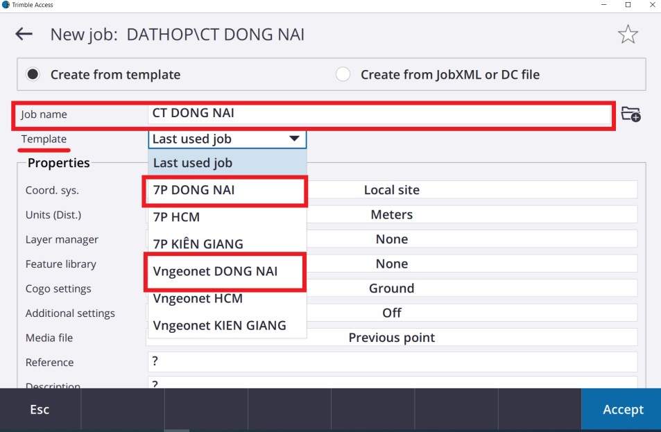 Hướng dẫn tạo thông số Job mặc định trên Phần mềm Trimble Access