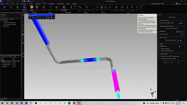 Công cụ Create Pipe được hoàn thiện trên phiên bản Trimble RealWorks 12.1