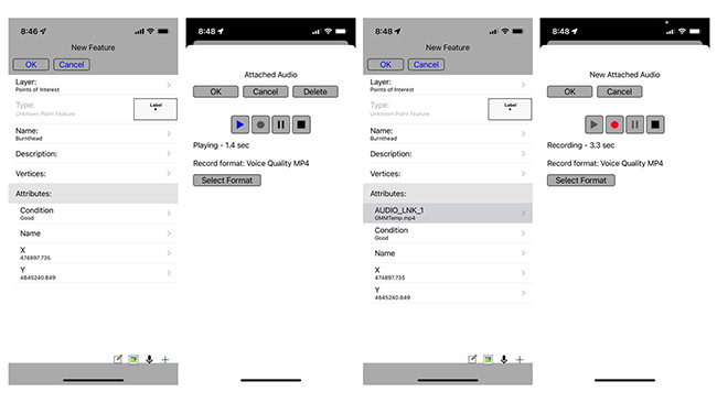 Ghi chú bằng giọng nói có thể được đính kèm theo các đối tượng vector trong Global Mapper Mobile 2.3 và xuất theo file.