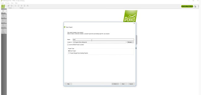 Giao diện tạo dự án trên Pix4Dmapper.
