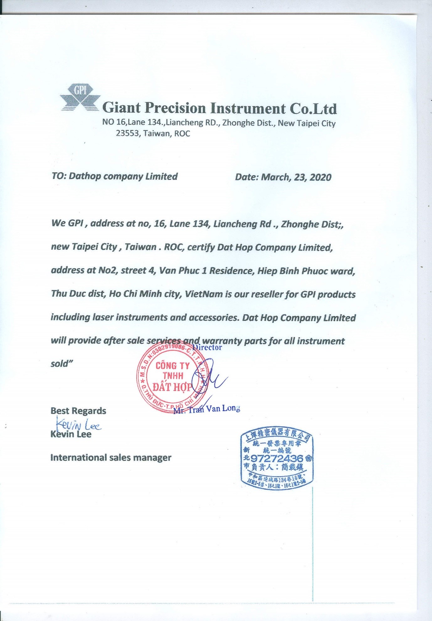 Uy quyen dai dien thuong hieu GPI tai Viet Nam