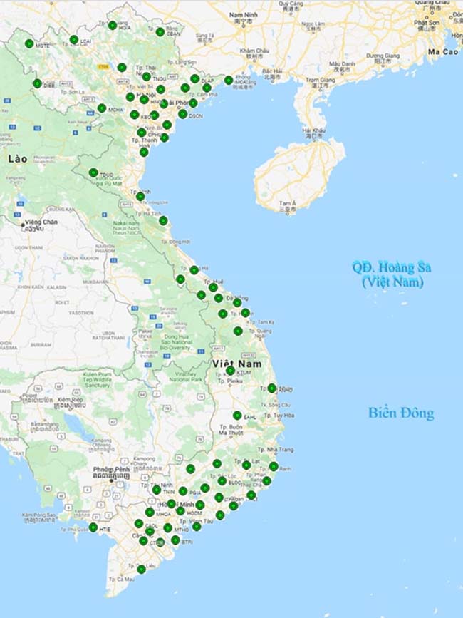Hệ thống 65 trạm định vị vệ tinh quốc gia phân bổ khắp đất nước Việt Nam.