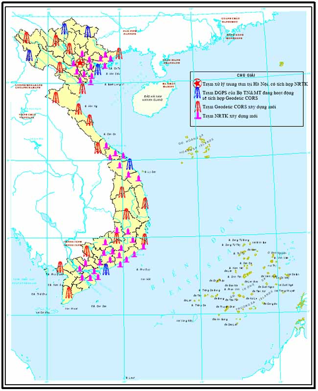 Sơ đồ vị trí đặt các trạm Geodetic CORS và NRTK.