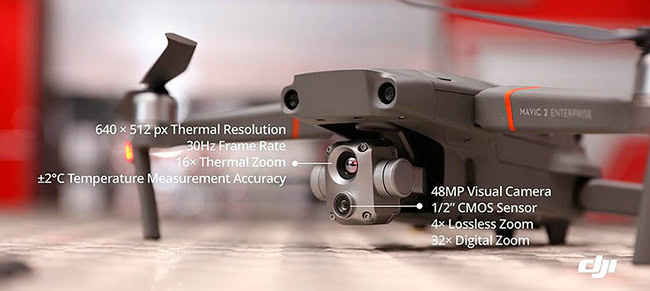 UAV Mavic 2 Enterprise Advanced có cảm biến, camera chụp ảnh chất lượng, hỗ trợ công tác tìm kiếm cứu nạn hiệu quả.